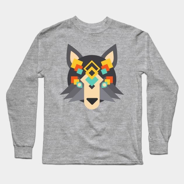 Tribal Ethnic Wolf Long Sleeve T-Shirt by Digster